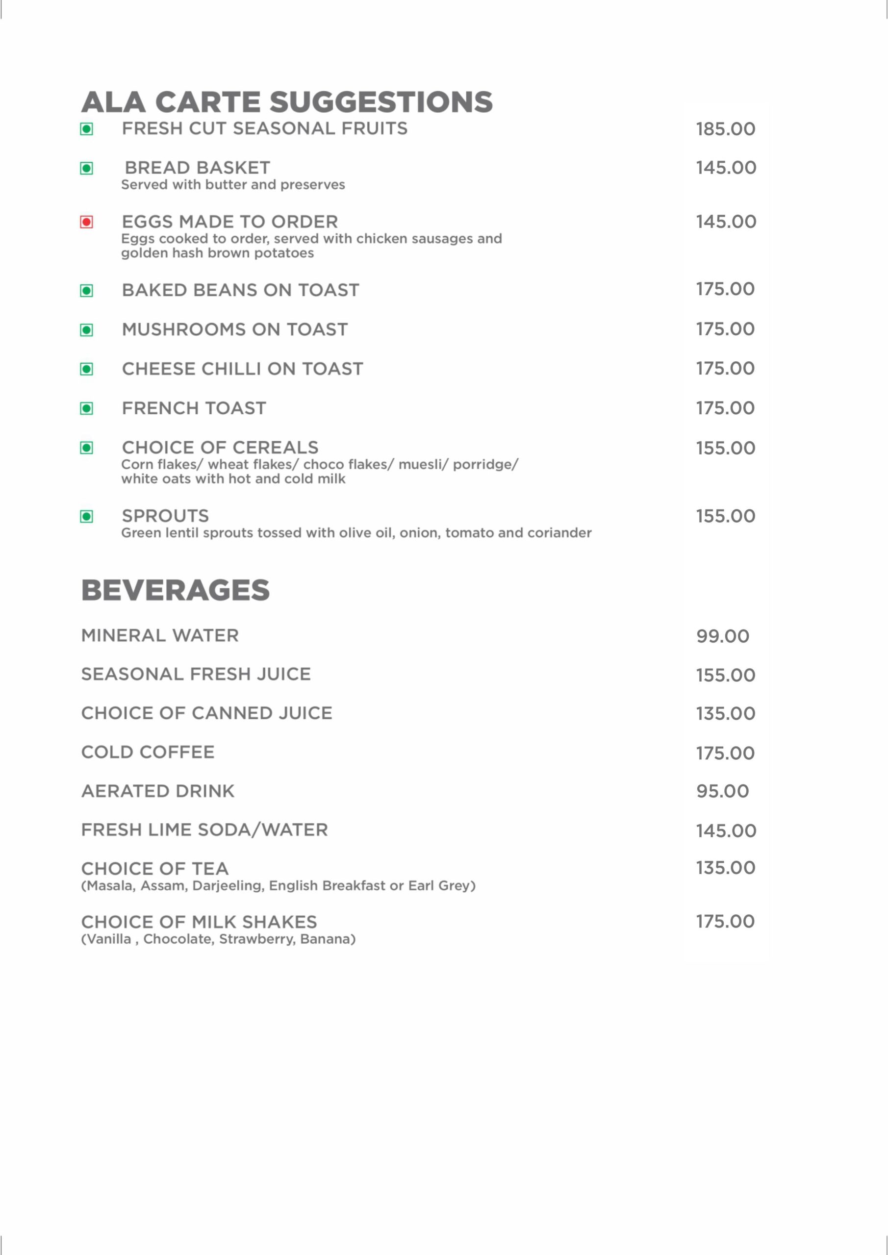 IRD (Best Western) – Tables Menu